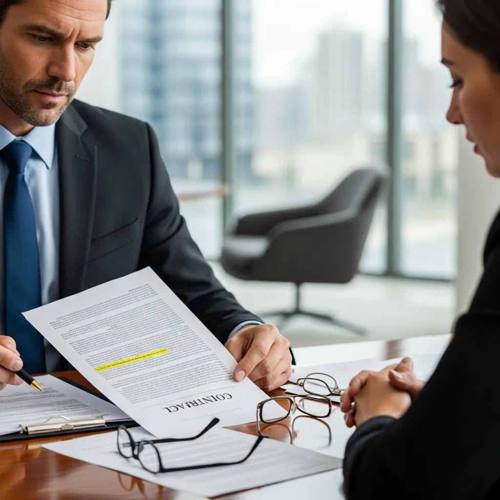 Lawyer reviewing legal documents with a client, highlighting expertise